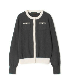 コットンカシミヤ バイカラークルーネックカーディガン