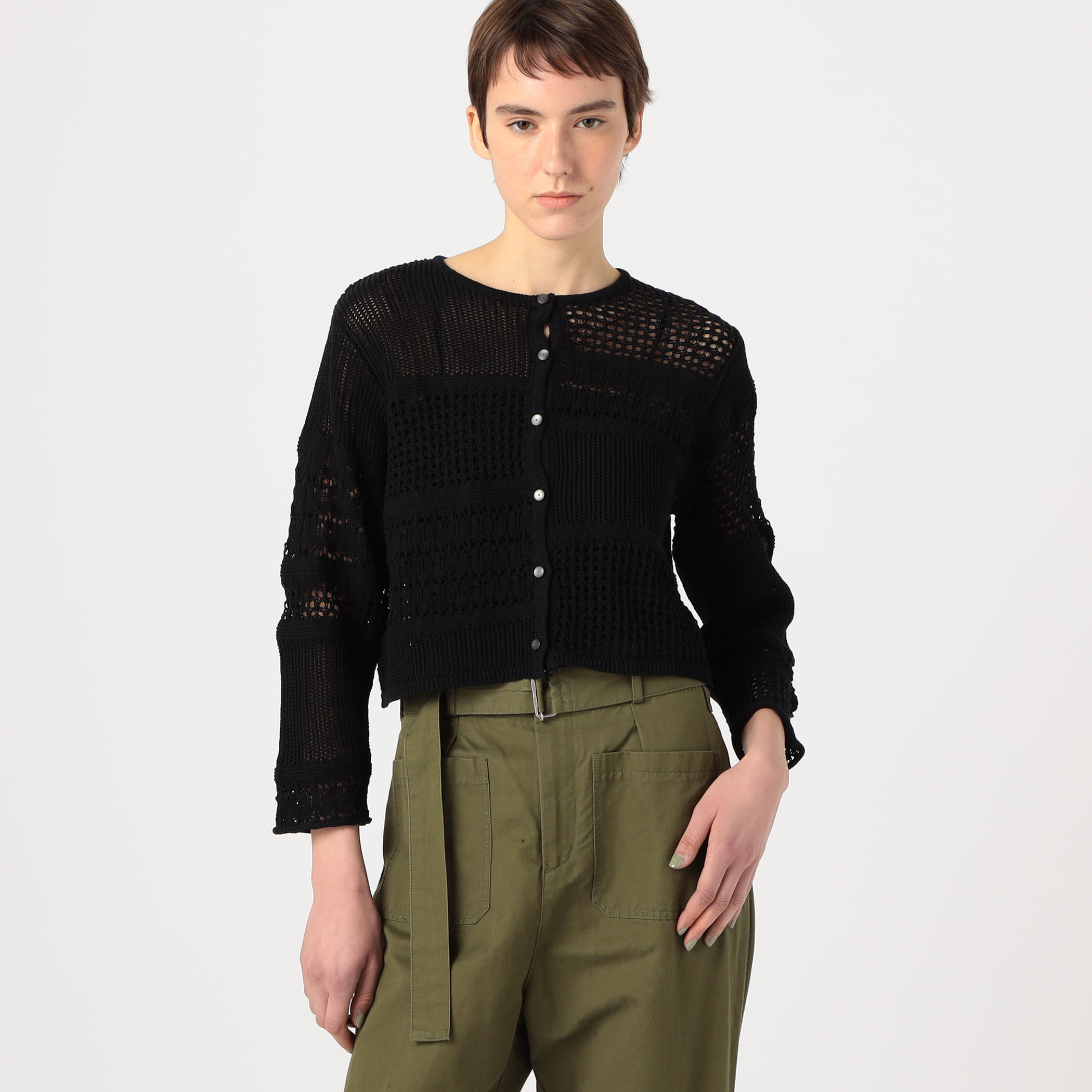 【MACPHEE】【WEB限定】コットンレーシー クルーネックカーディガン WEB限定】コットンレーシー クルーネックカーディガン