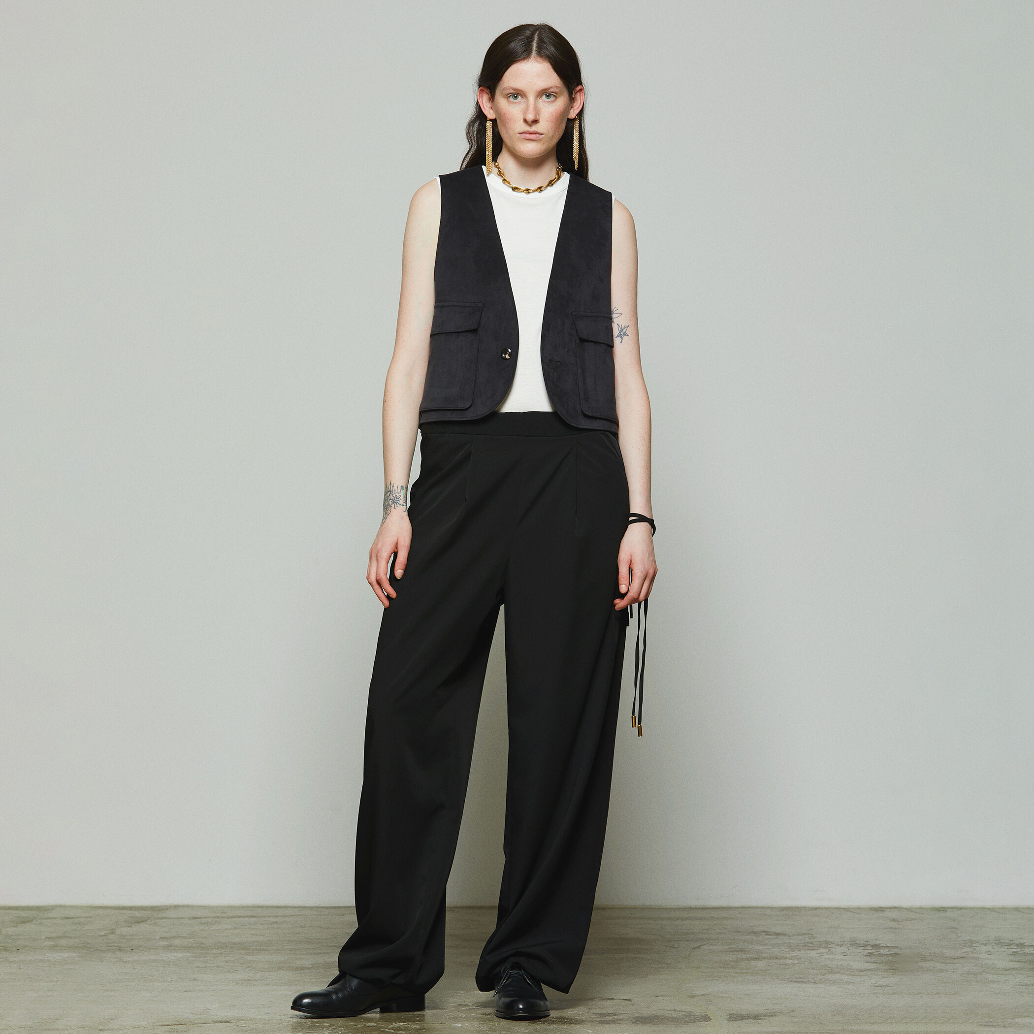 THE RERACS◆V NECK POCKET VEST/ベスト/36/ポリエステル/BLK/24SS-REBL-426L-ESP-J THE RERACS(ザ・リラクス)｜バックVネックベスト/ブラック の