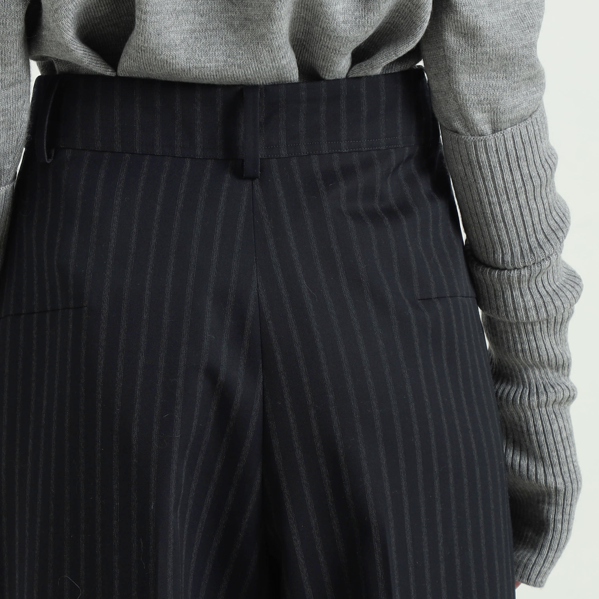 BADWAY ブラックストライプ ワイドパンツ PUBLIC TOKYO スラックス クロス2タックストライプワイドパンツ