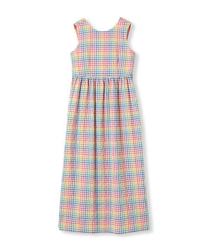 Multicolored Gingham plaid Back Ribbon Dresses