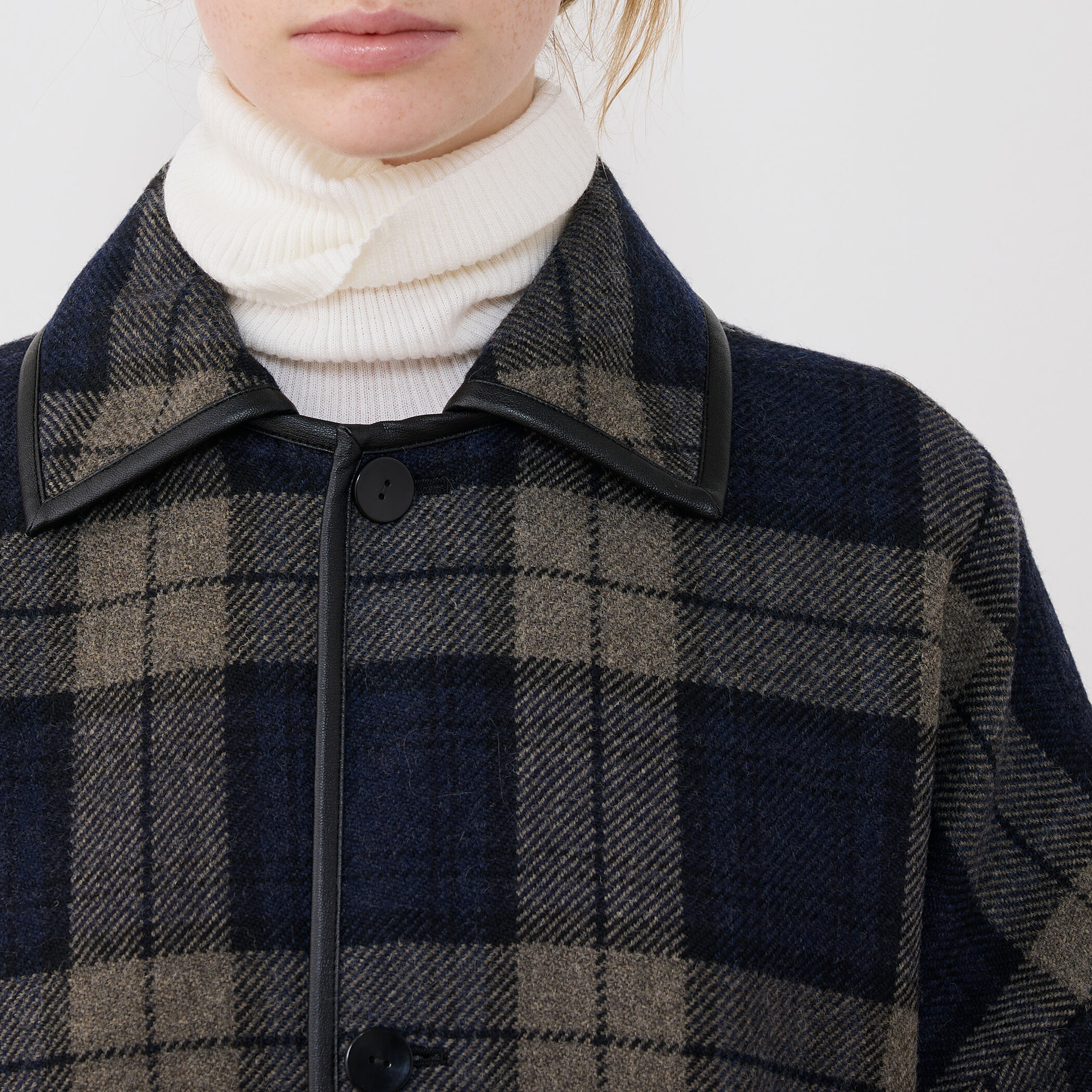 タータンウールツイード バルカラーコート｜トゥモローランド