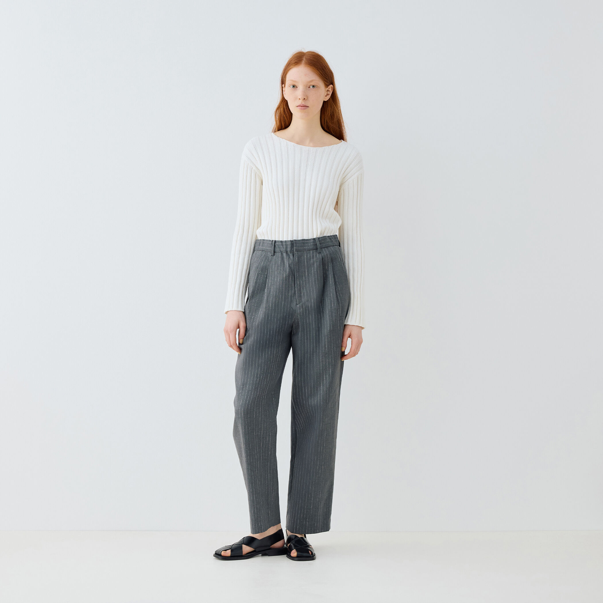 □コットンオックスストレッチ イージータックパンツ