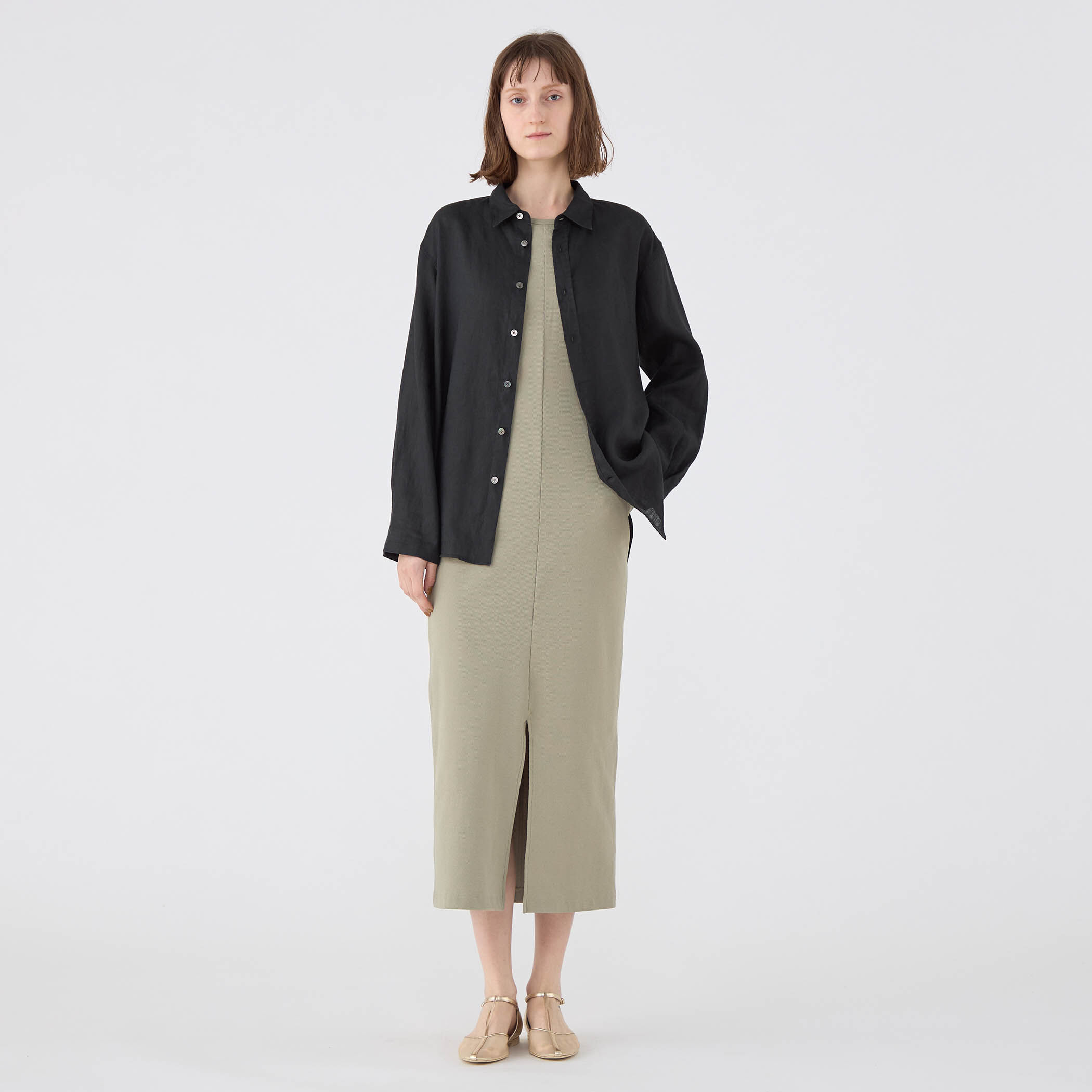 【通販 人気】 MACPHEE リネン100% リネンシャツ 長袖 美品サイズ36グレージュ トップス