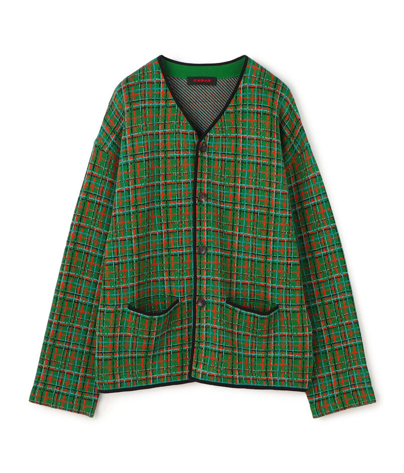 ■CABaN コットンカシミヤ チェックジャカードVネックカーディガン
