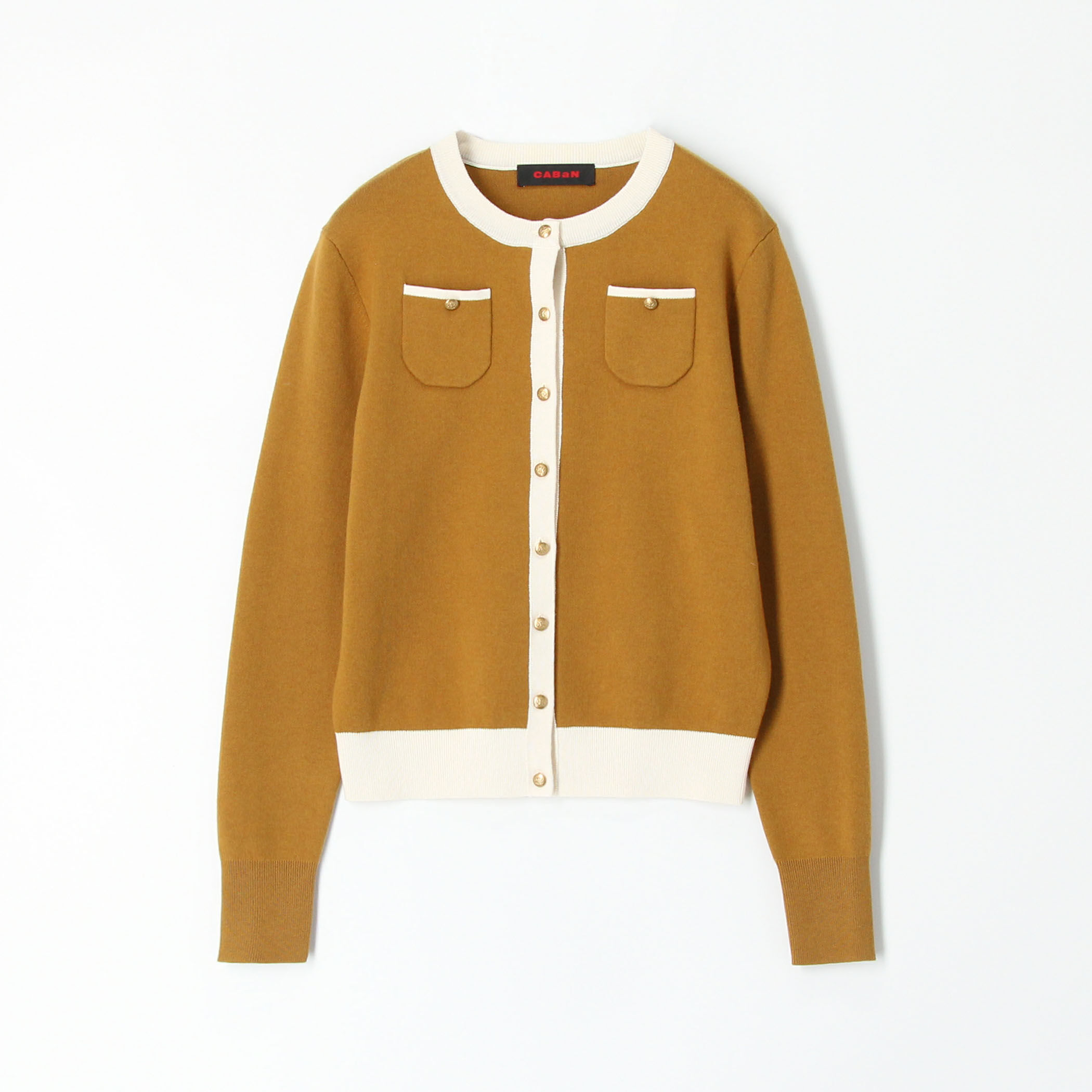 CABaN コットンカシミヤ バイカラークルーネックカーディガン紙タグあり