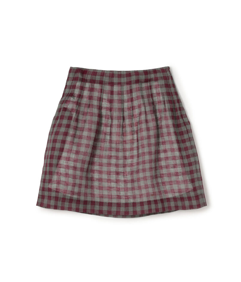 SHUSHU/TONG Low Pleated Skirt リネン チェックスカート