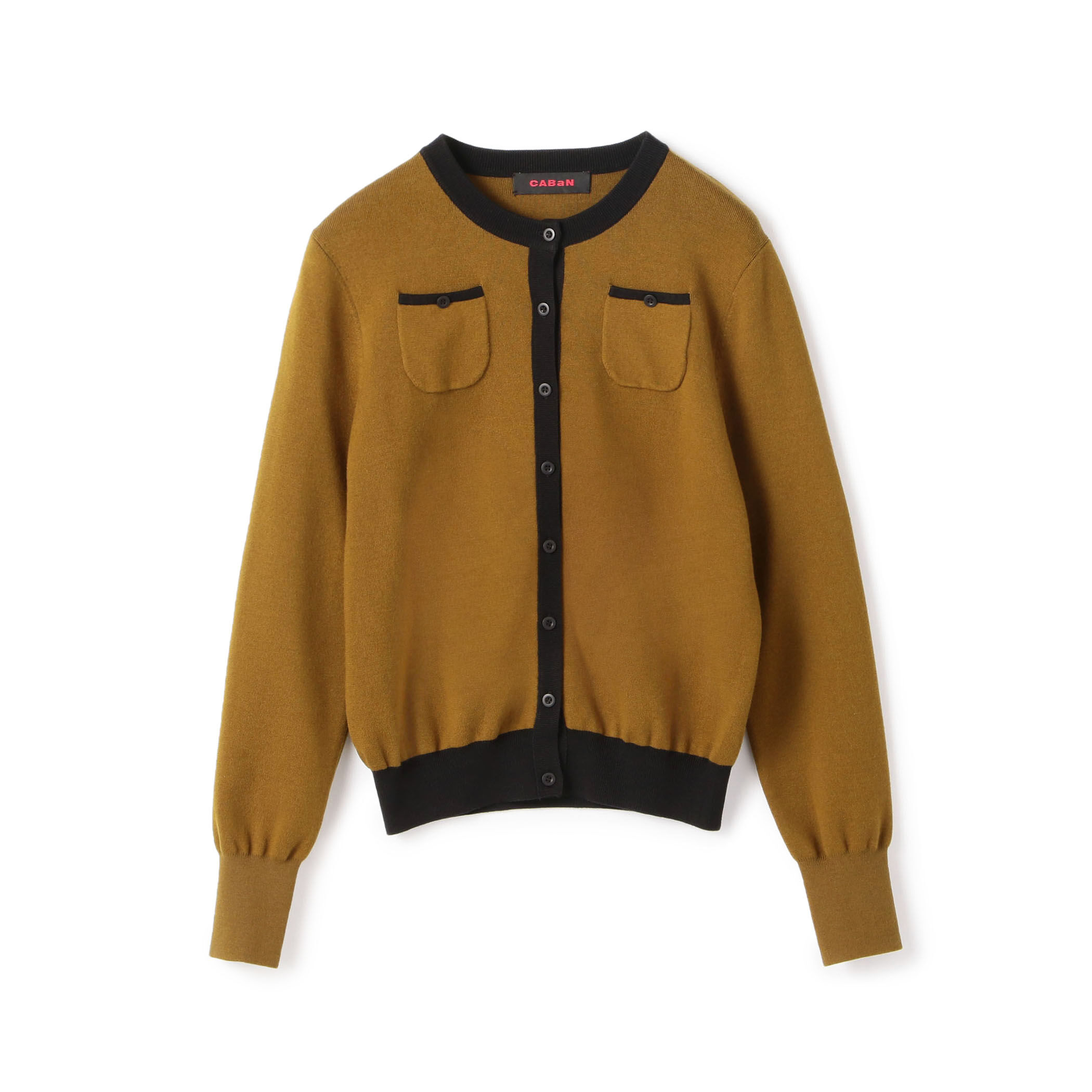 コットンカシミヤ バイカラークルーネックカーディガン