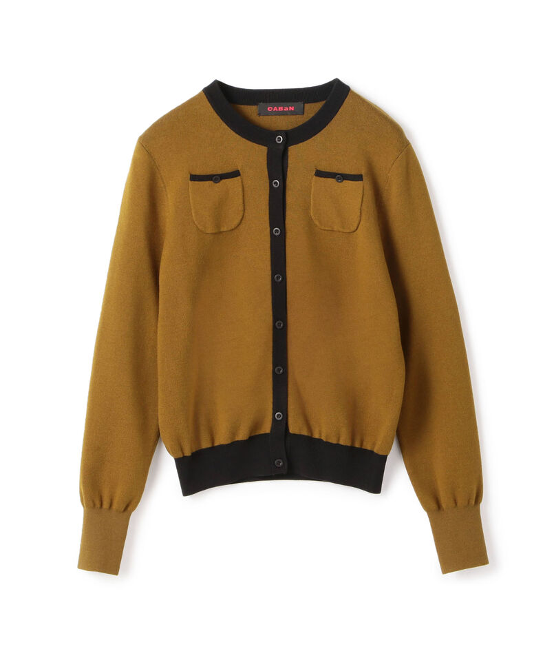 コットンカシミヤ バイカラークルーネックカーディガン