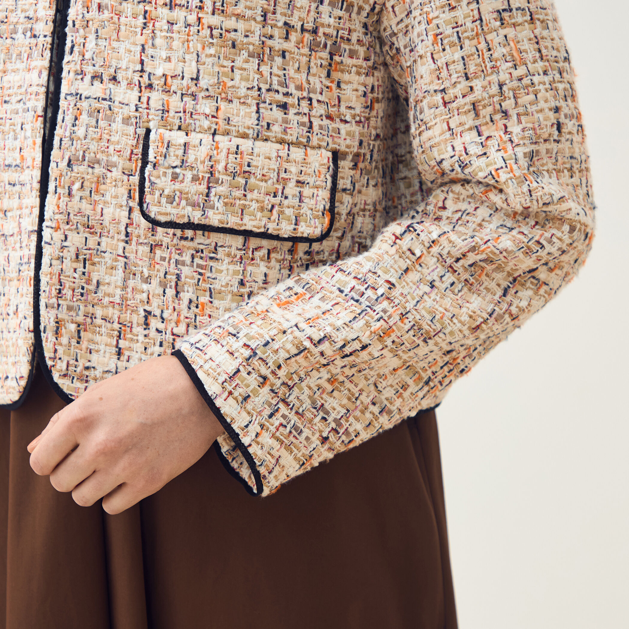 ホロウファンシーツイード ノーカラートリミングジャケット