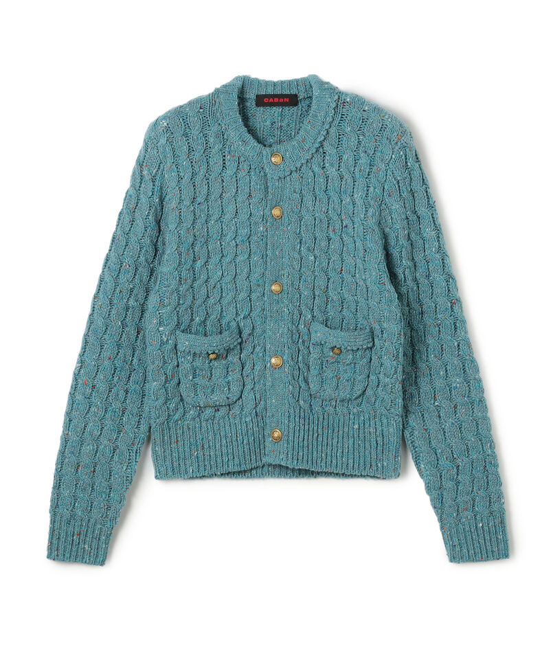 ウールネップ ケーブルニットカーディガン