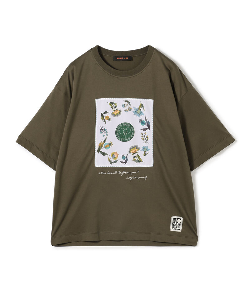 CABaN スビンコットン フラワーサークルプリントＴシャツ