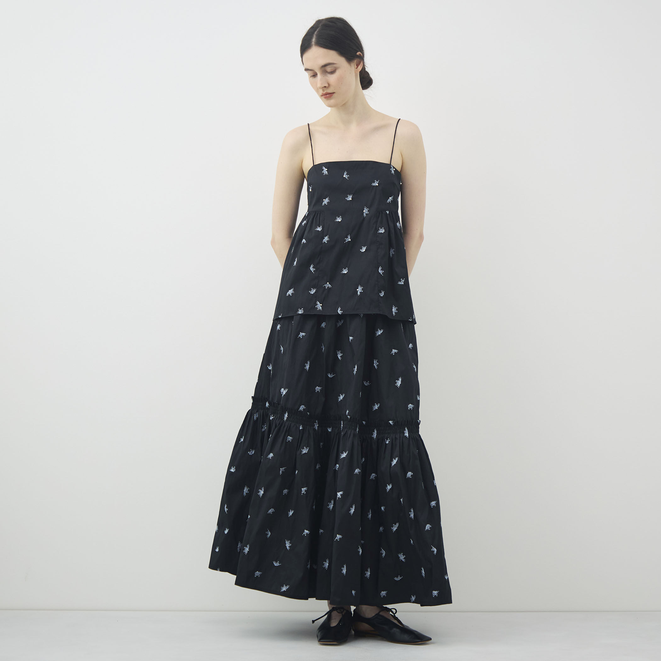 別注】ne Quittez pas BLACK Camisole Embroidery トップス