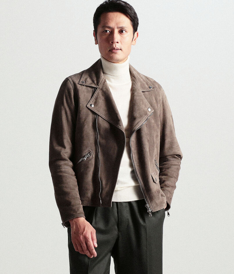 □【別注】DENIM×LAND OF TOMORROW ラムスエード ダブルライダース 