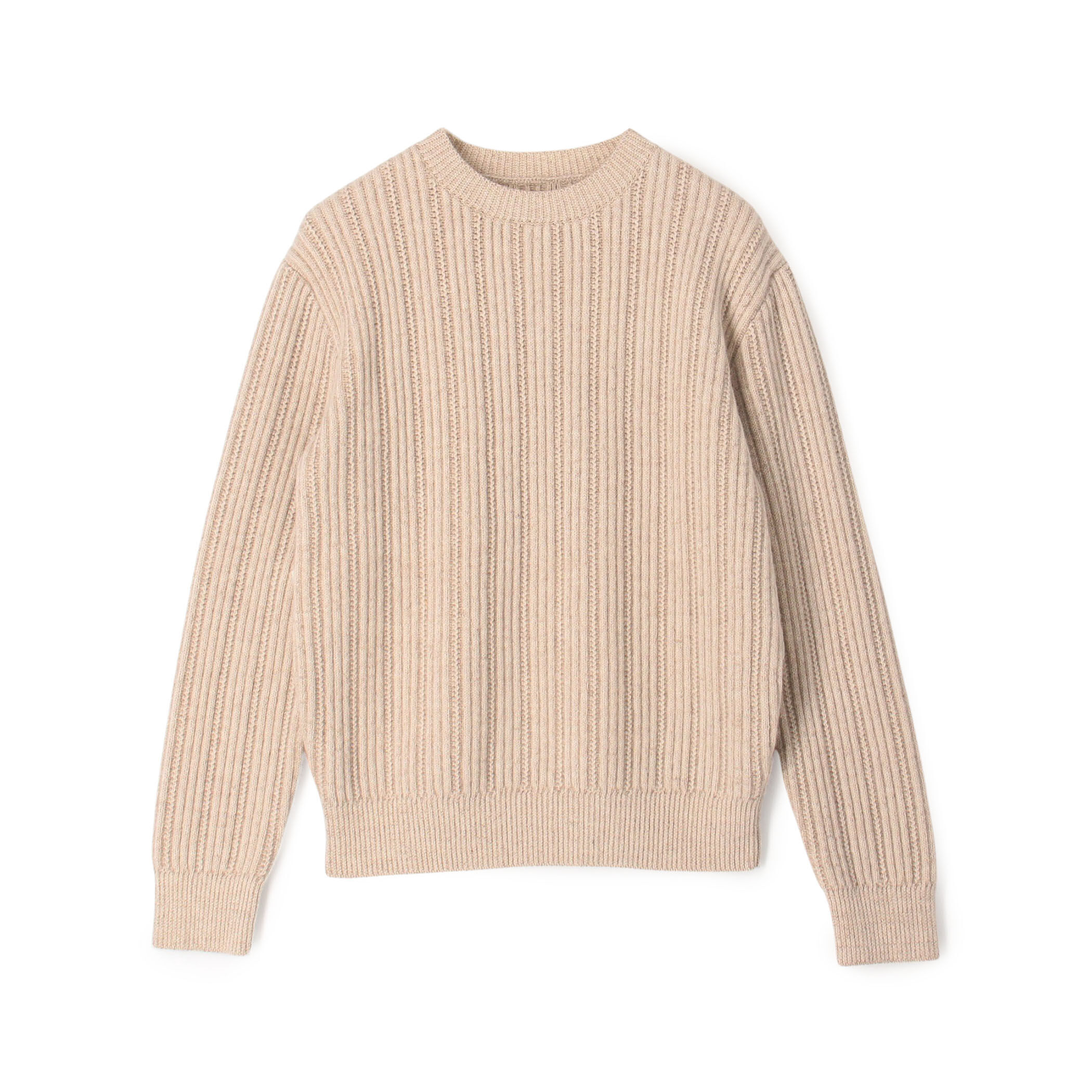 ウールカシミヤシルク リブクルーネックプルオーバーニット