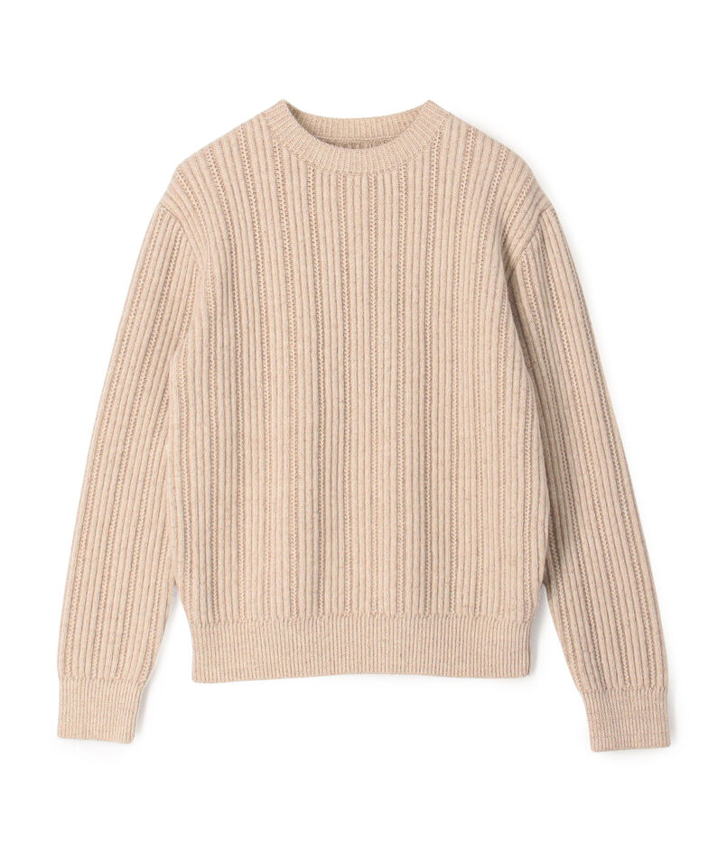 ウールカシミヤシルク リブクルーネックプルオーバーニット