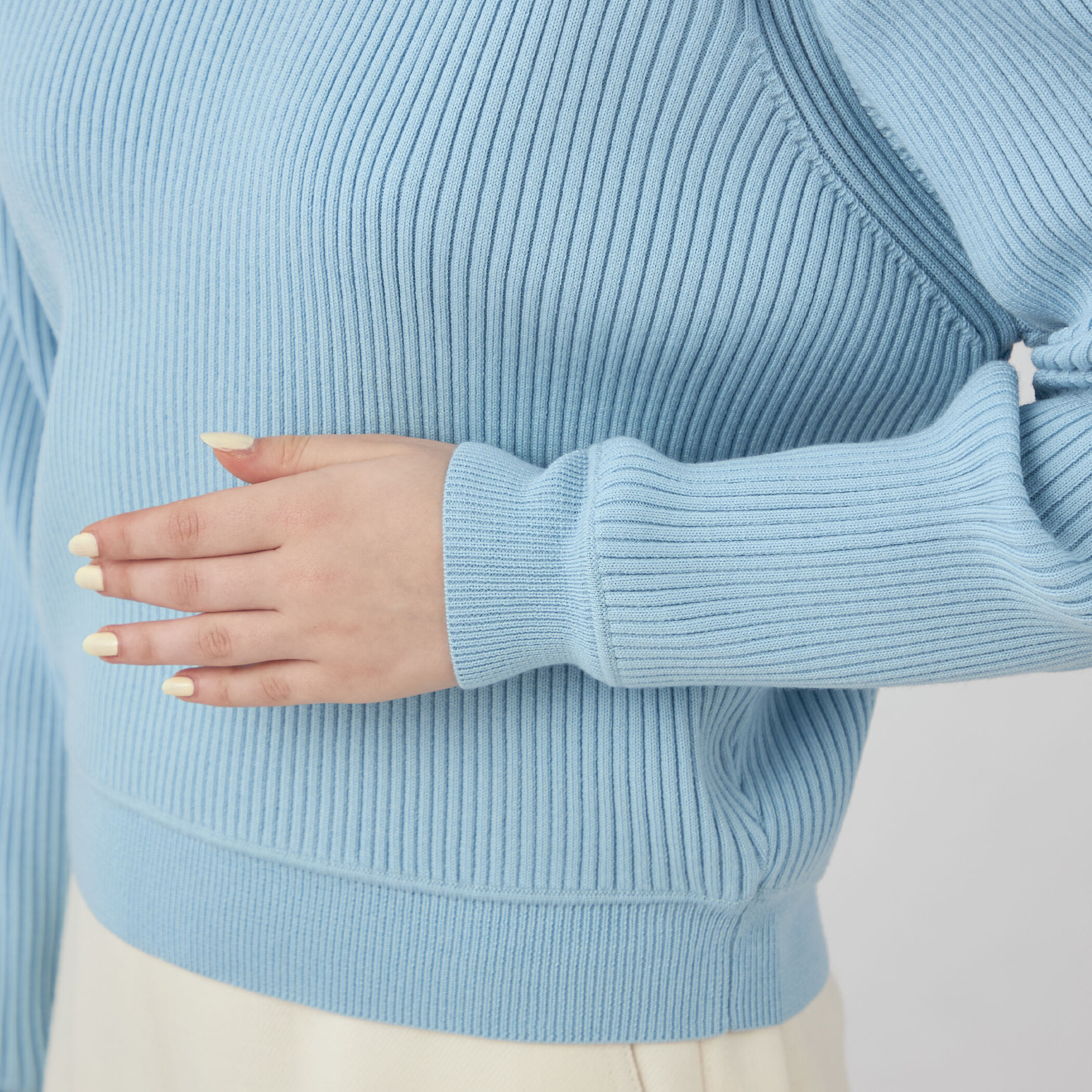 ウールポリエステルストレッチリブ クルーネックプルオーバー