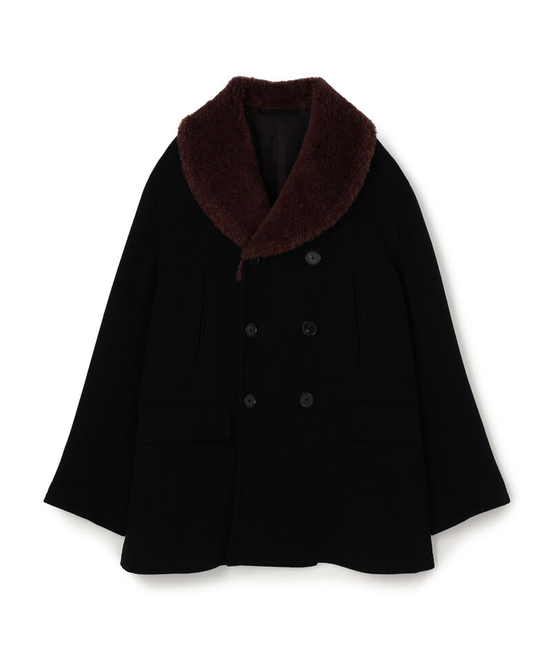 ウールカシミヤ アルパカボア ダブルブレステッド ショールカラーコート