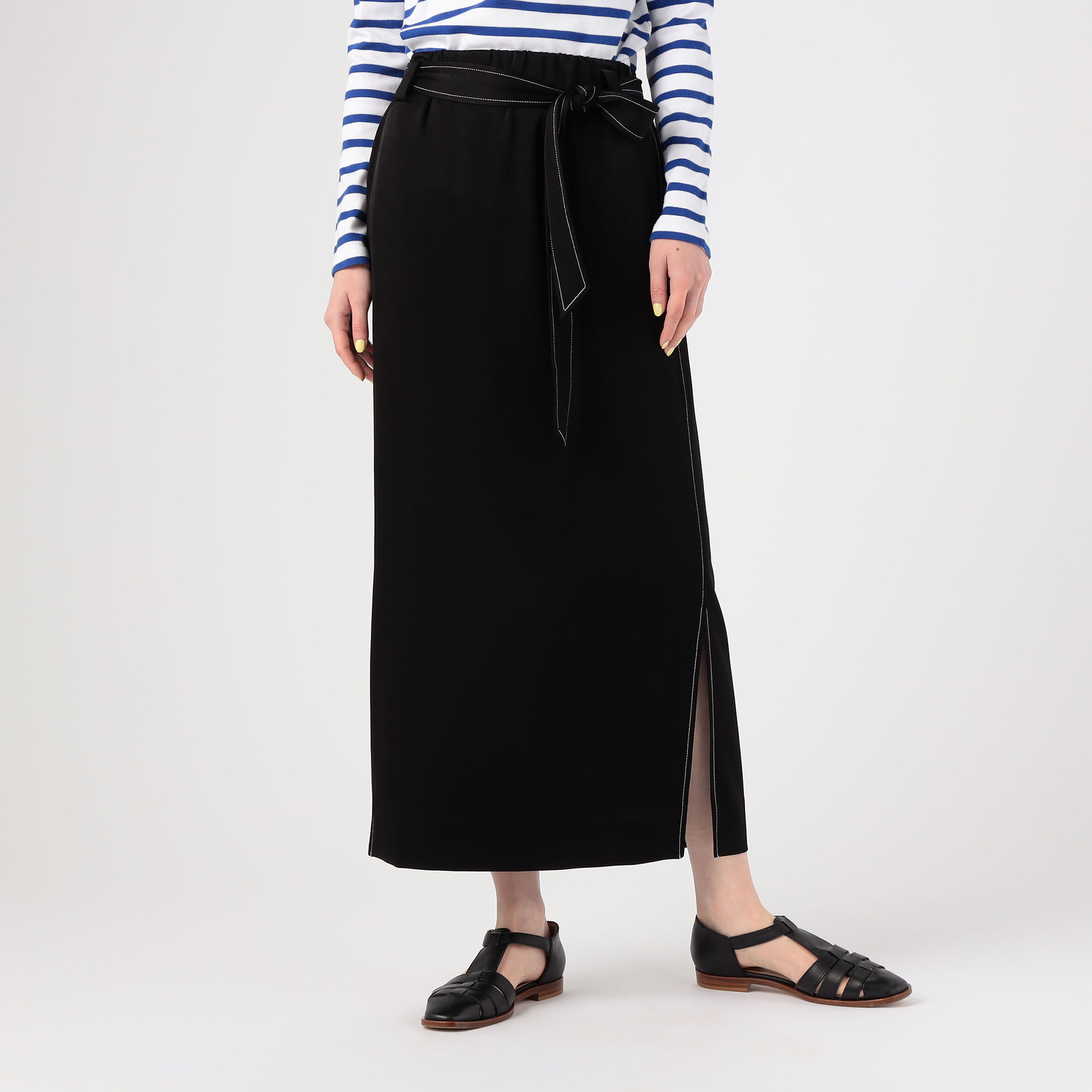 トリアセテートポリエステルサテン ベルテッドマキシスカート