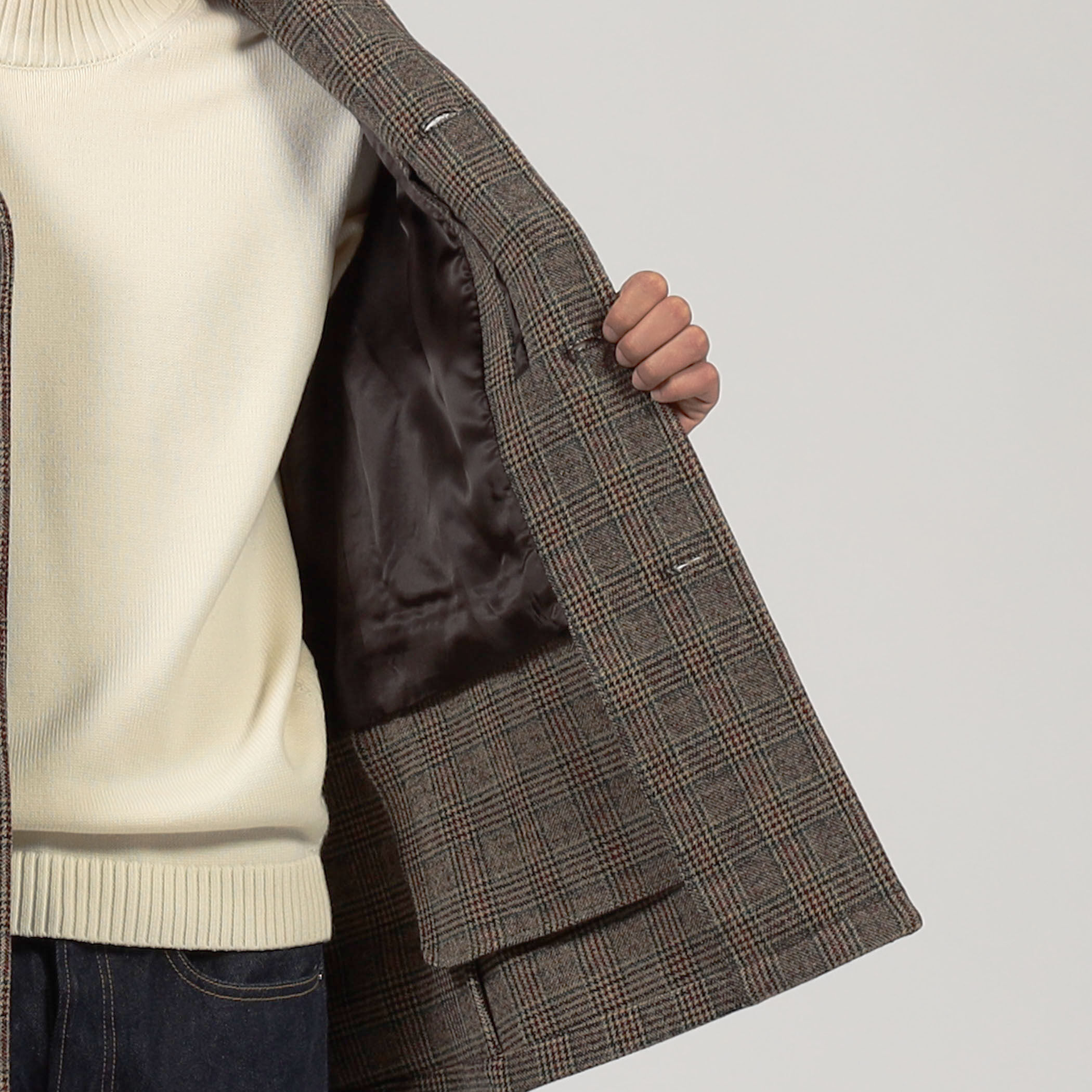 ウールナイロンポリウレタン 2WAYストレッチ ハーフコート