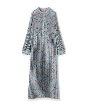 ポリエステルプリーツ バンドカラーワンピース