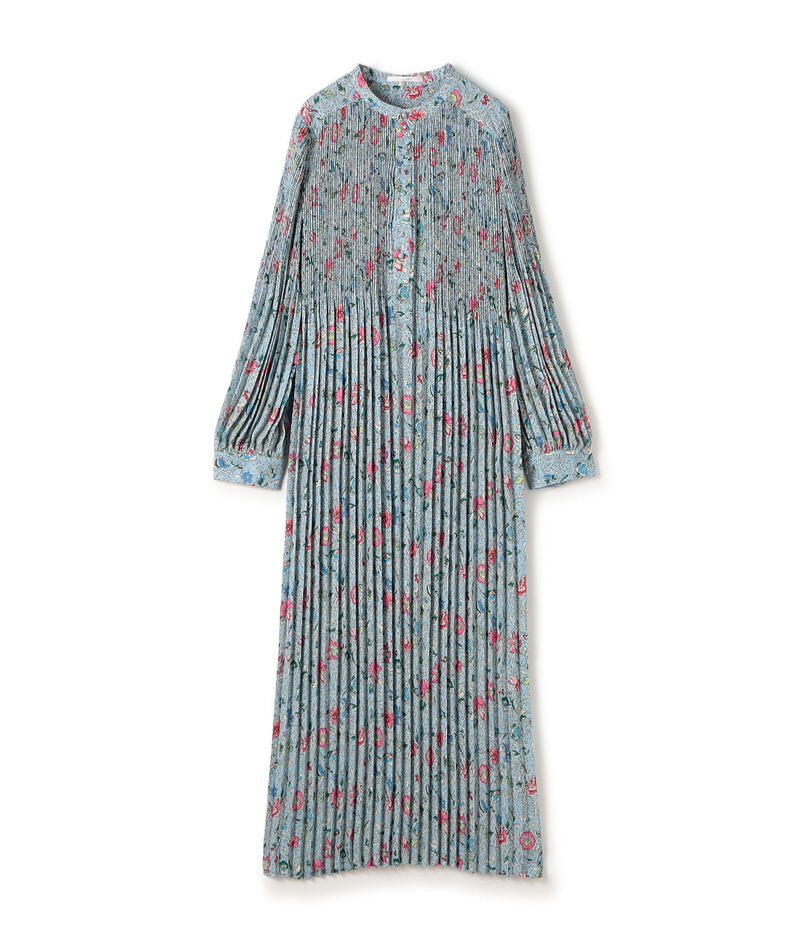 ポリエステルプリーツ バンドカラーワンピース