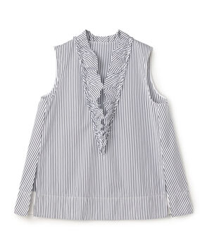 【WEB先行予約】コットンタイプライター フリルノースリーブブラウス