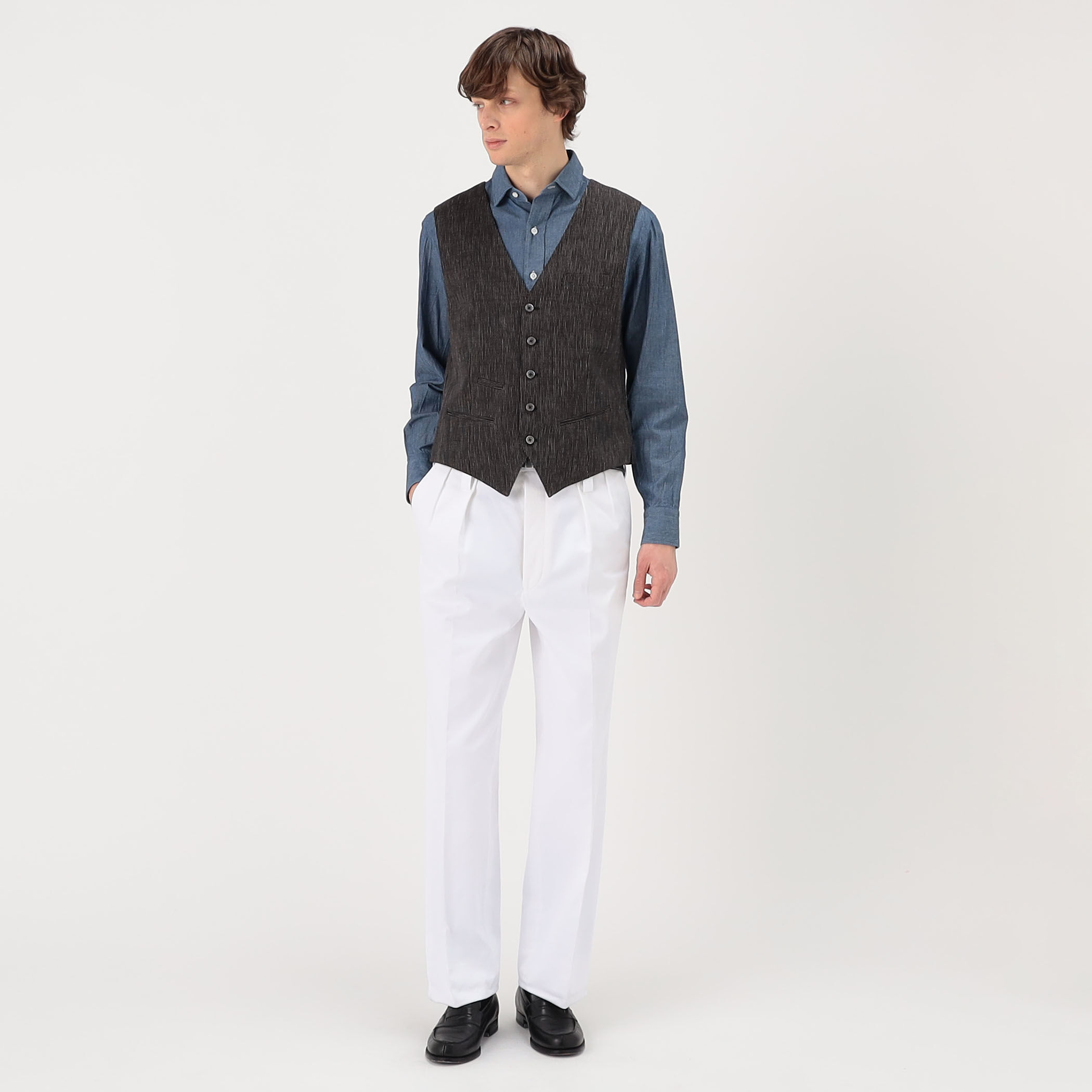美品60%offトゥモローランド別注ERRICO FORMICOLAリネンシャツ ERRICO FORMICOLA リネンストライプ チェックベスト｜トゥモローランド