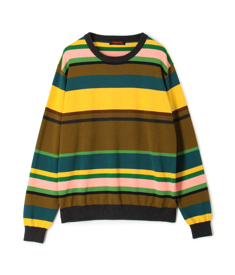 CABaN コットンカシミヤ マルチボーダークルーネックプルオーバー