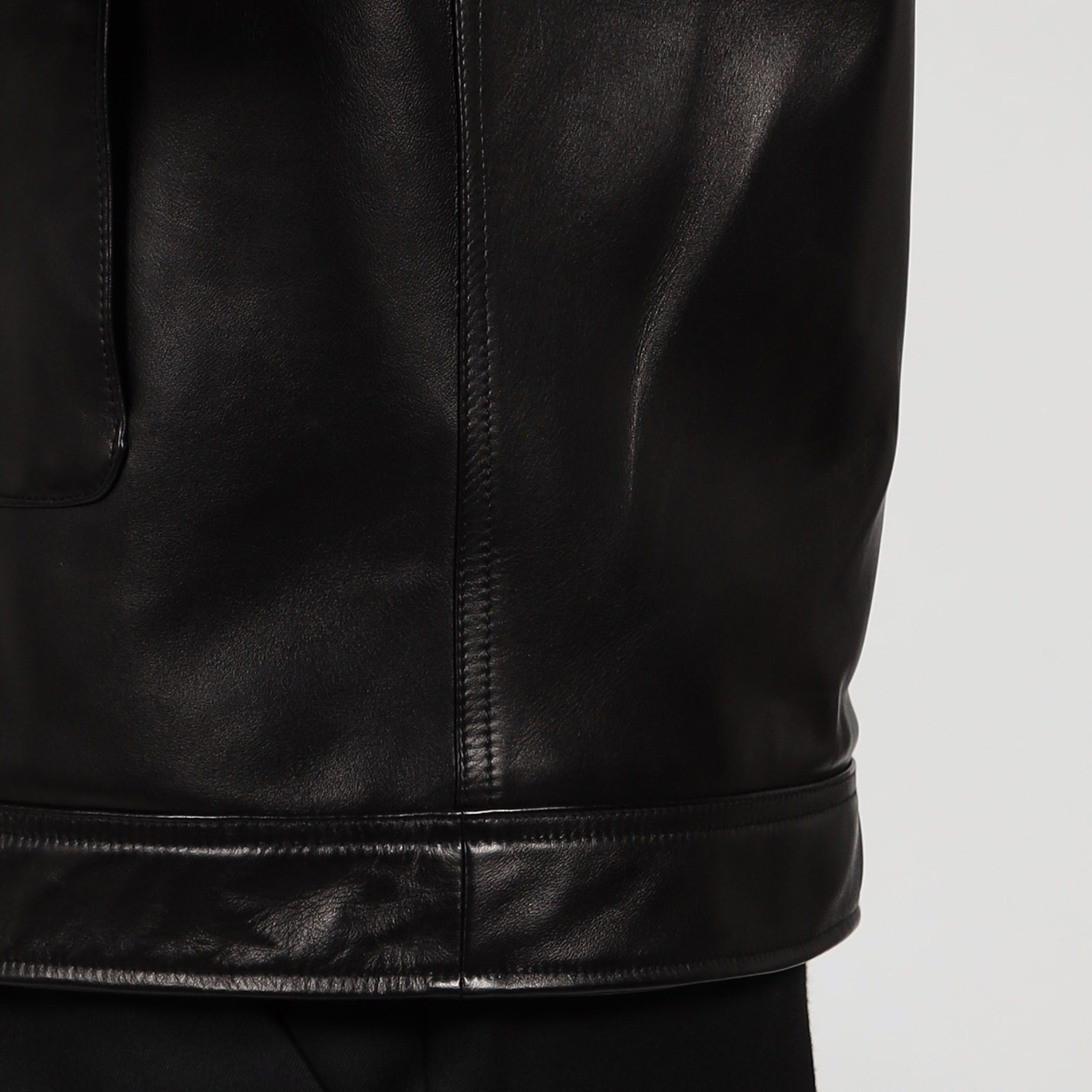 NO ID×CAMBIO 羊革 ラムバフィングフーデッドブルゾン BLZ 黒 別注】EMMETI JAMES ラムレザー ムートン ブルゾン