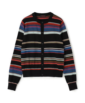 コットンカシミヤマルチボーダー クルーネックカーディガン