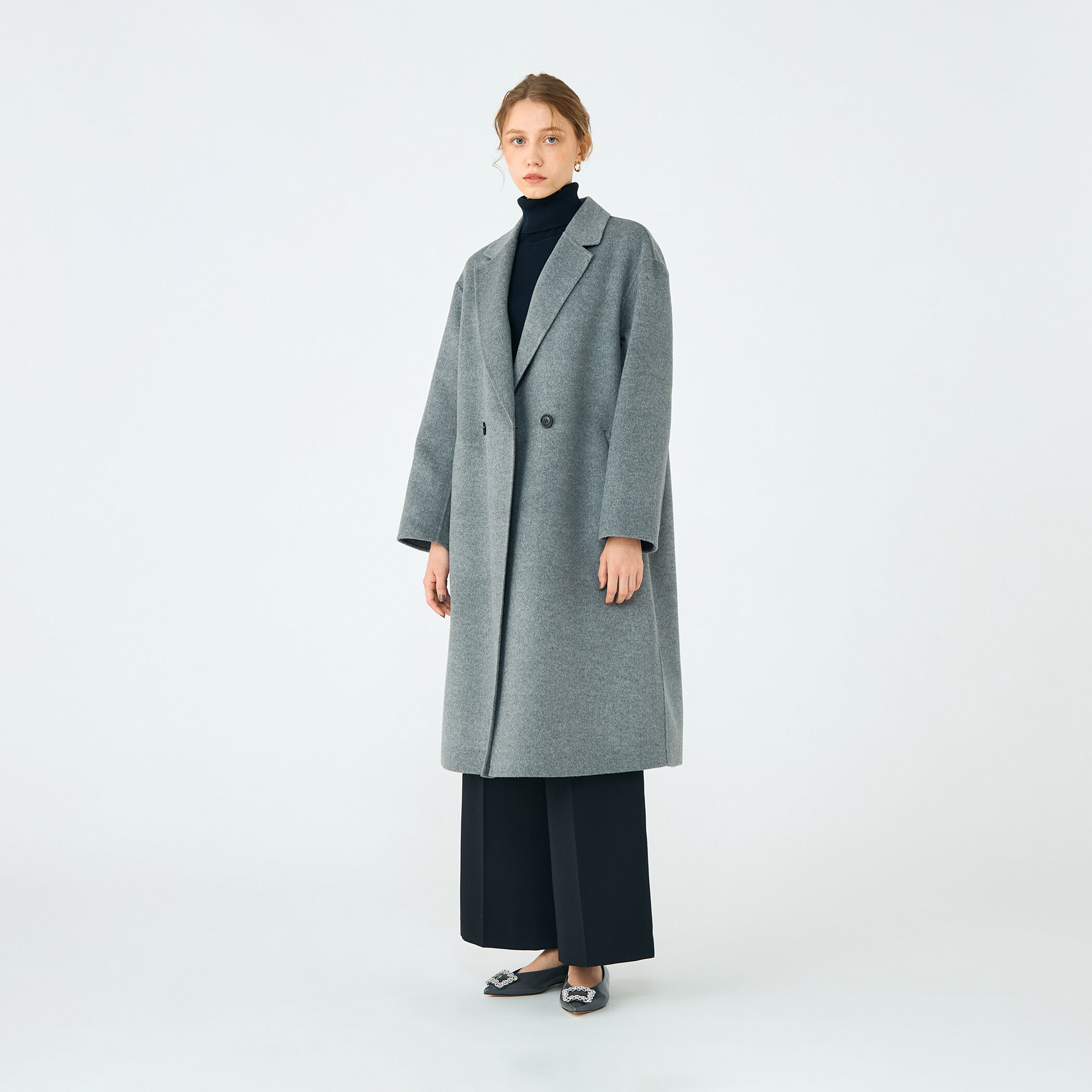 幻!定価48万円 バティストーニ 極上カシミヤ100% ベルテッドコート 紺/M 一部WEB先行予約】ウールカシミヤリバー チェスターコート