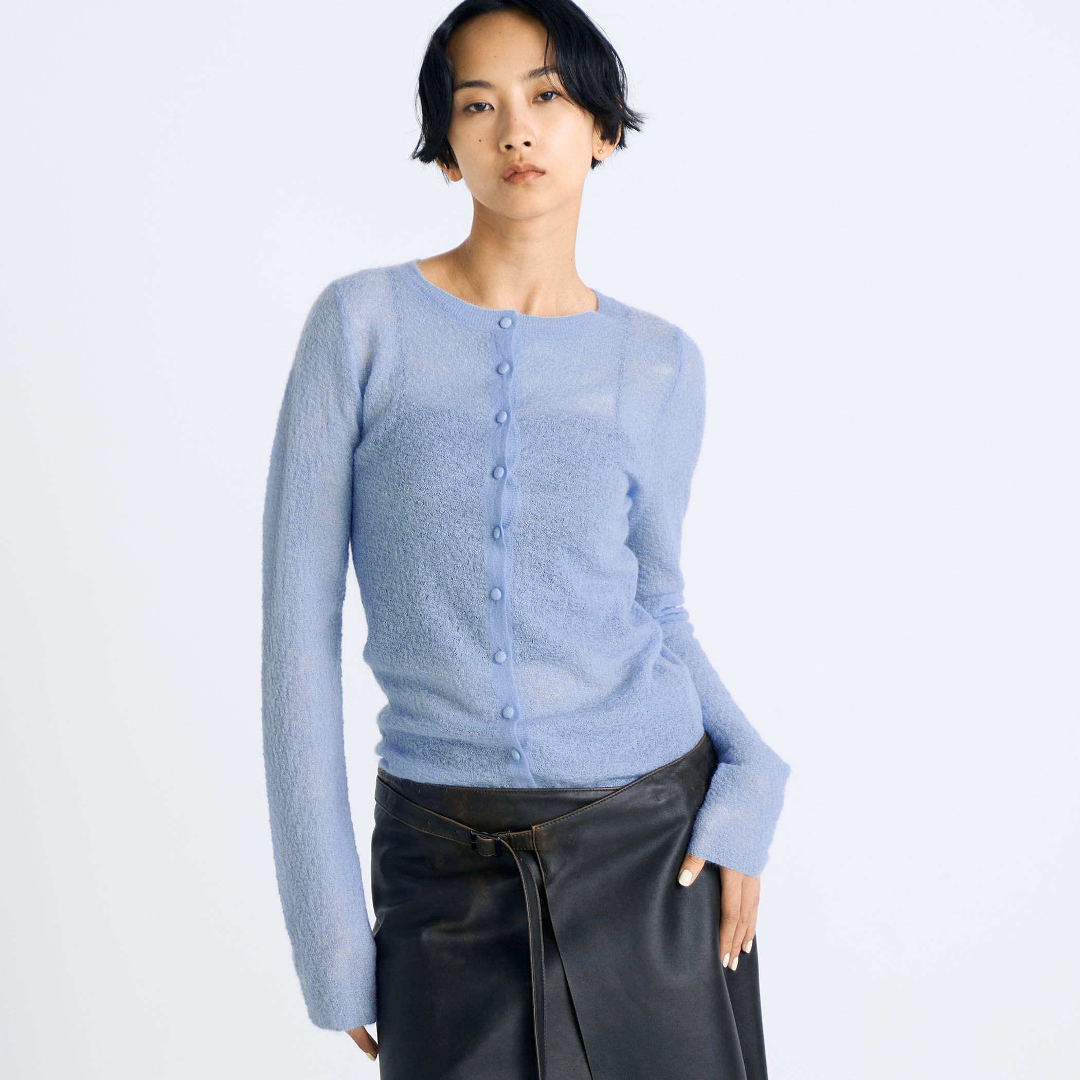 極美品 トゥモローランド 23SS 定価3.5万 コットン カーディガン ブルー TOMORROWLAND TRICOT コットンナイロン V