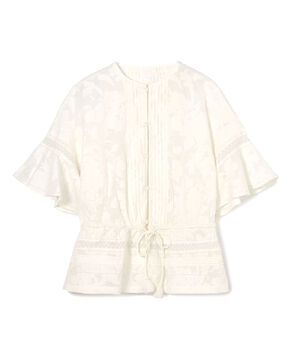 コットンナイロンカットジャカード フレアスリーブブラウス