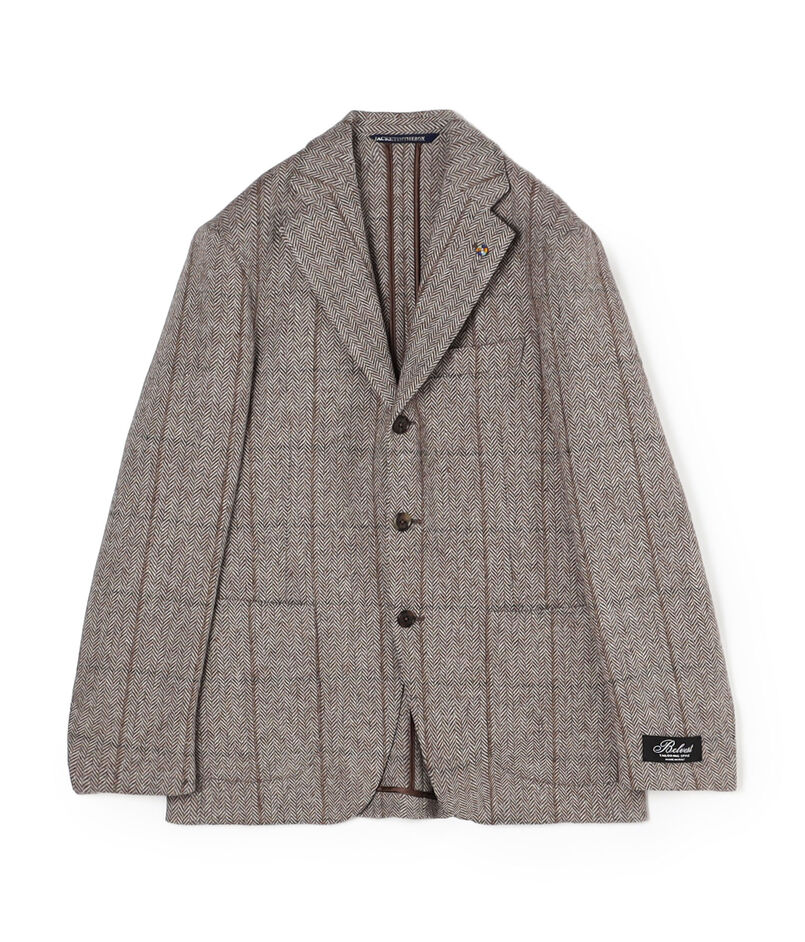 Belvest ウールヘリンボーンオーバーペーン シングルブレステッド3Bジャケット