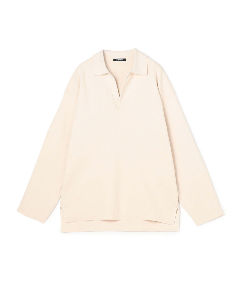 ミラノリブ ポロカラー プルオーバーニット