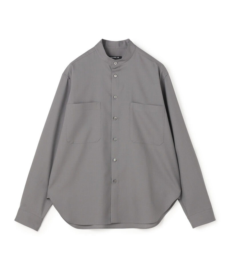 ウォッシャブルトロピカル バンドカラーシャツ