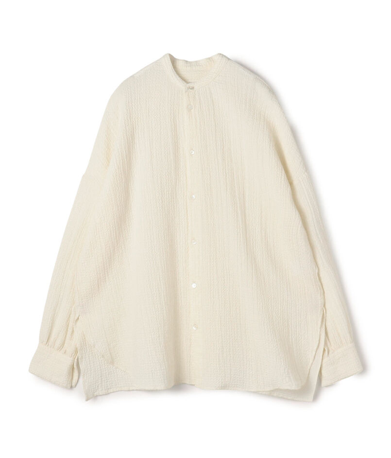 エアリーサッカー スタンドカラーロングシャツ