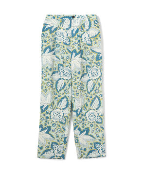 トリアセテートポリエステルリネンプリント タックテーパードパンツ