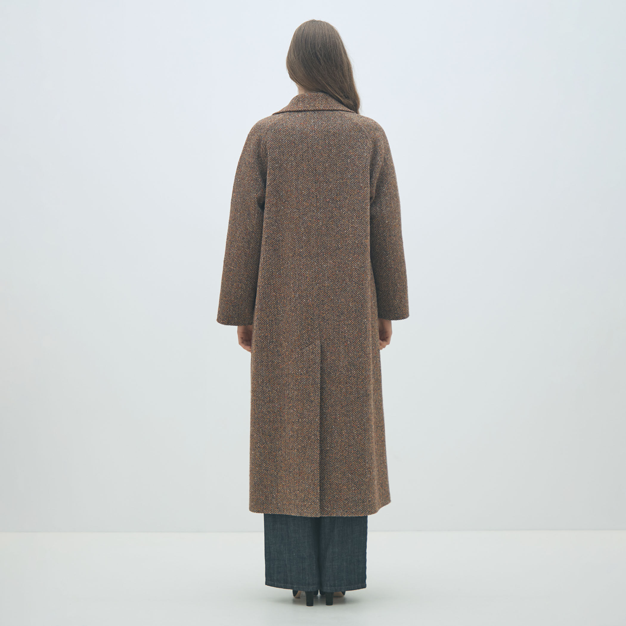 カラーネップヘリンボーン ダブルブレストロングコート