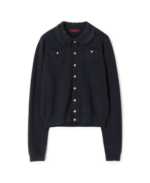 コットンカシミヤ レースコンビポケットカーディガン