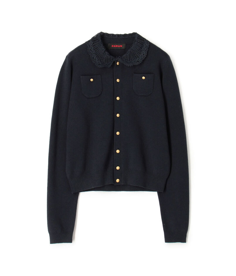 コットンカシミヤ レースコンビポケットカーディガン