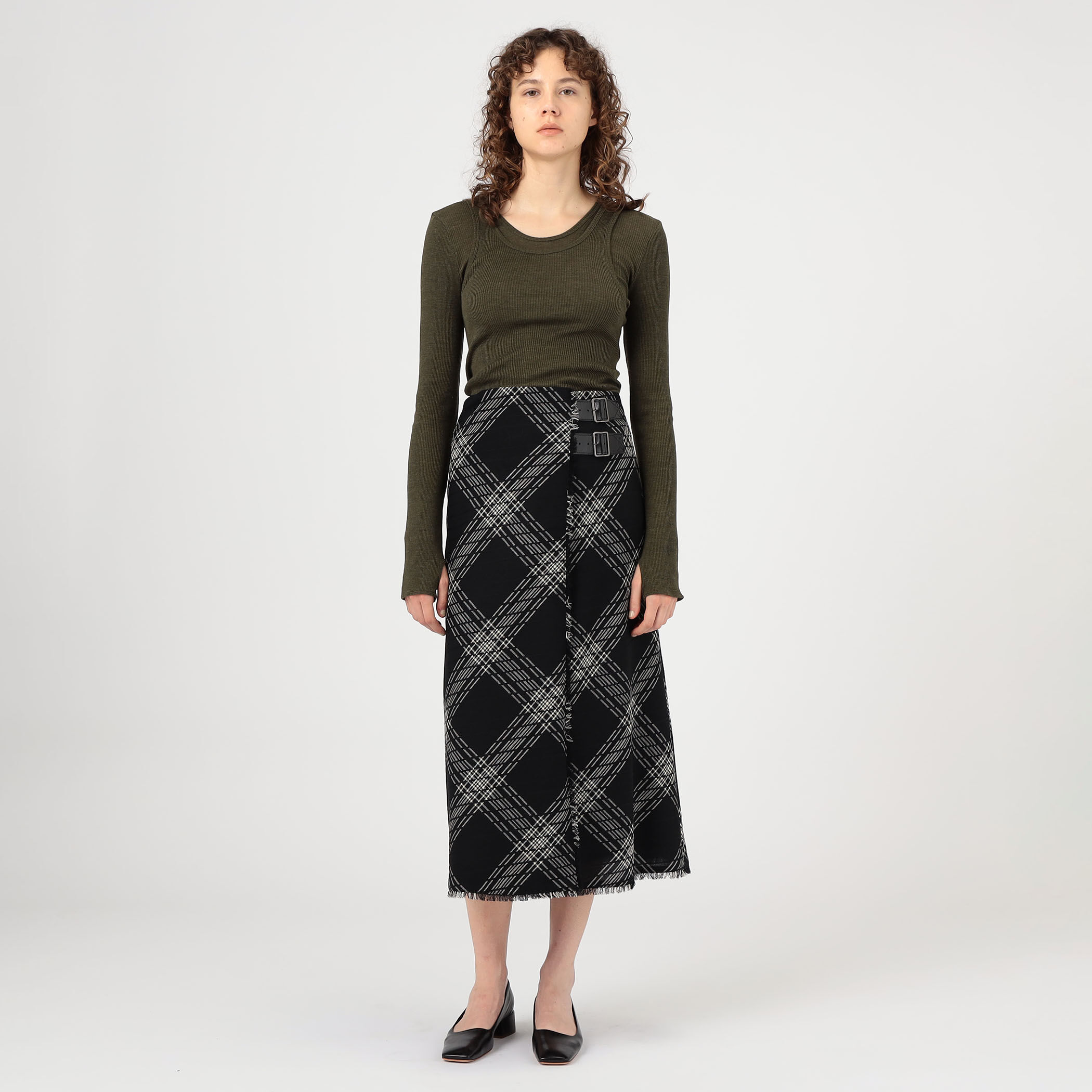 ハイツイストウールチェック ラップスカート｜トゥモローランド 公式通販