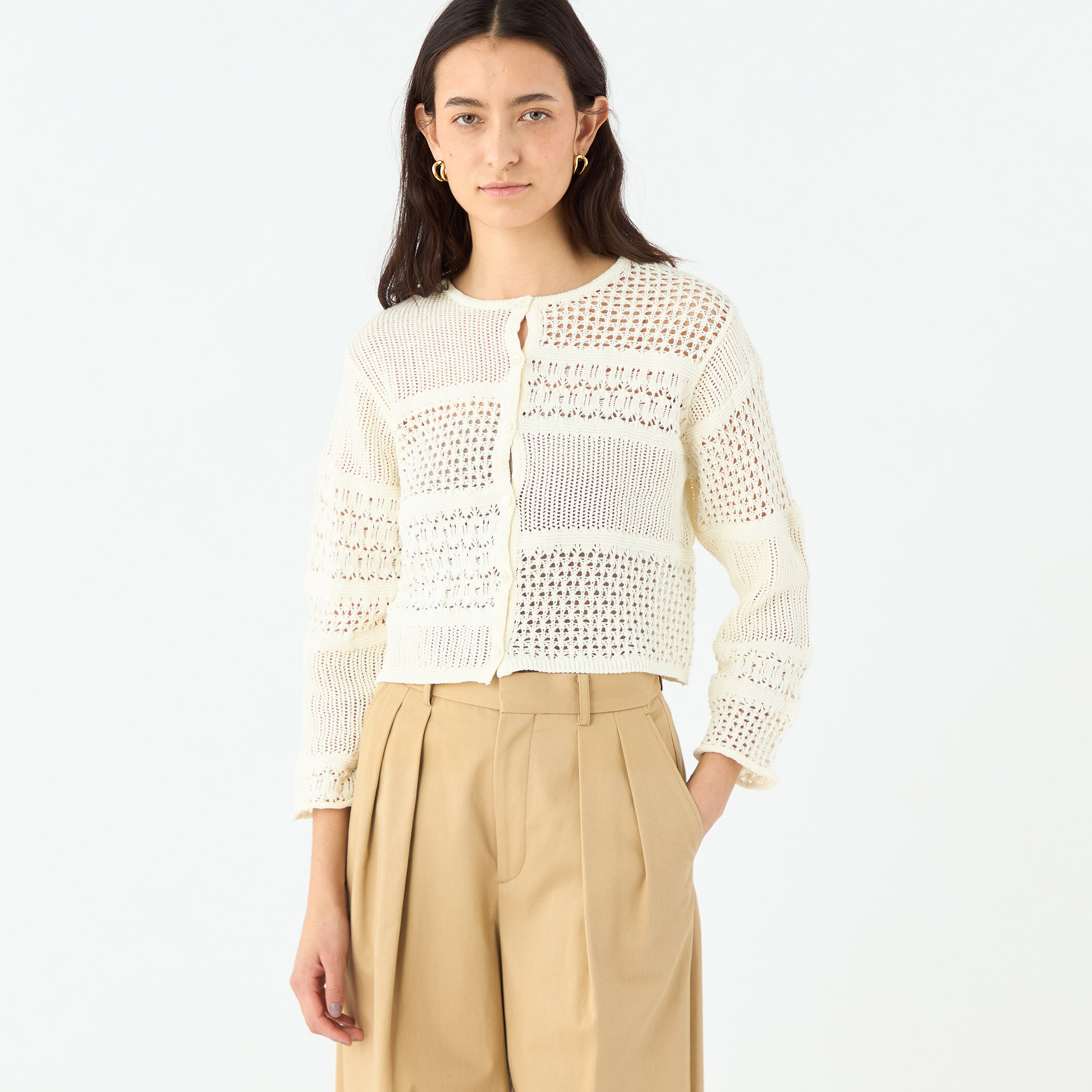 【MACPHEE】【WEB限定】コットンレーシー クルーネックカーディガン WEB限定】コットンレーシー クルーネックカーディガン