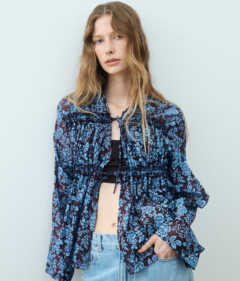 セルロースポリエステルプリント ギャザーブラウス