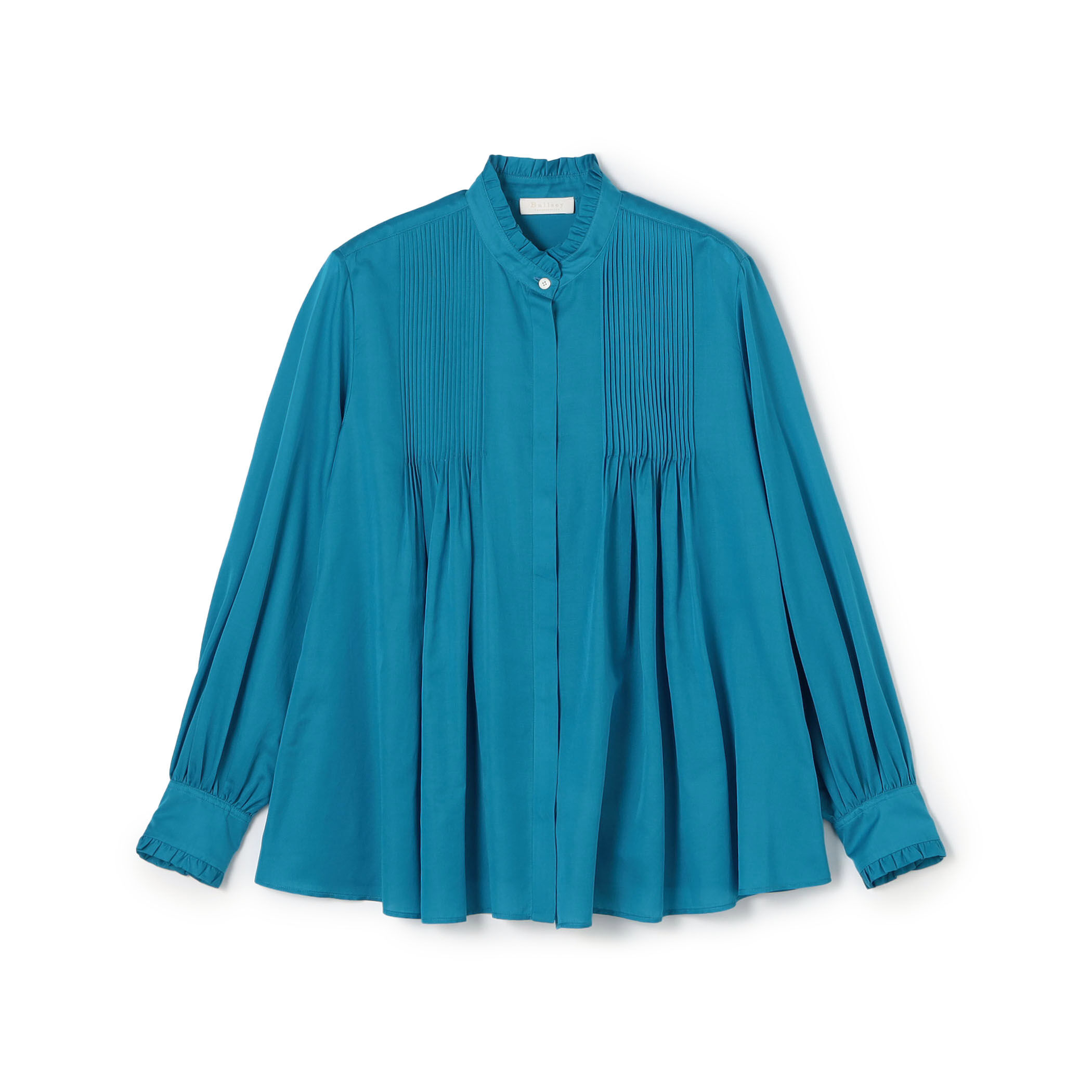 コットンシルクサテン ピンタックフリルブラウス｜トゥモローランド