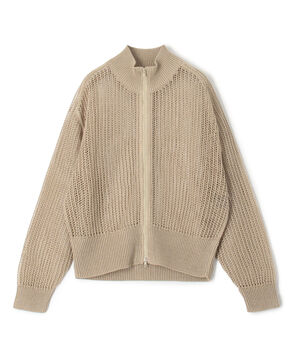 オープンワークコットン ジップアップカーディガン