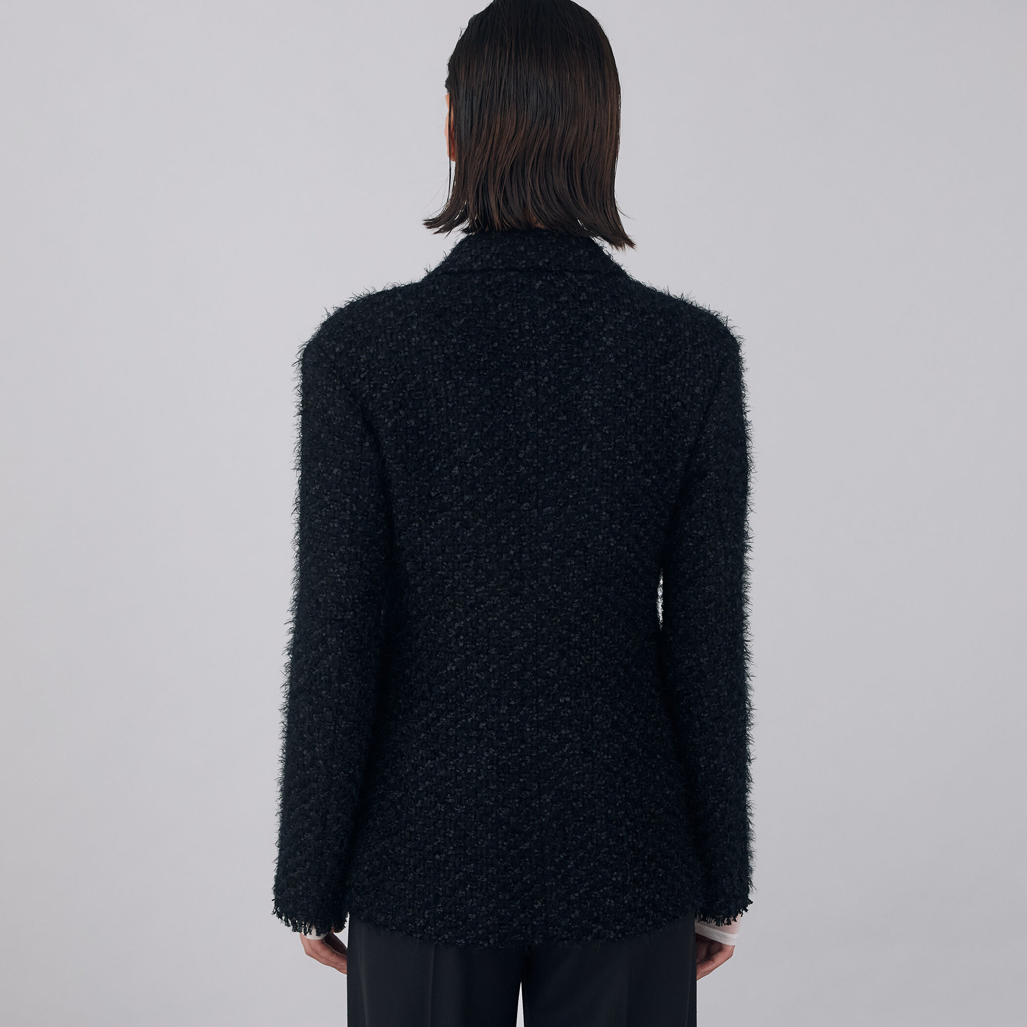 ヘアリーループツイード ショールカラージャケット｜トゥモローランド