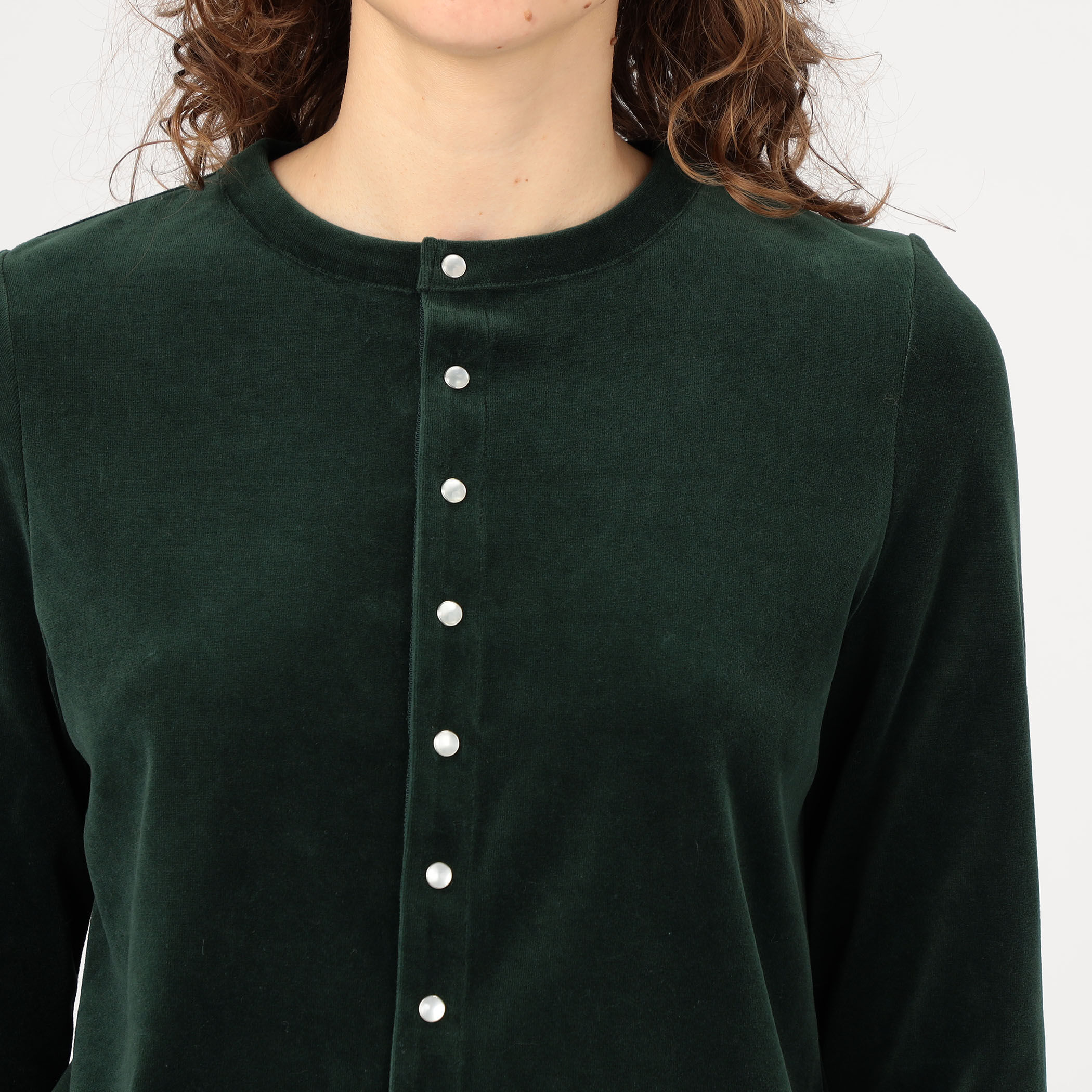 コットンポリエステルベロア クルーネックカーディガン