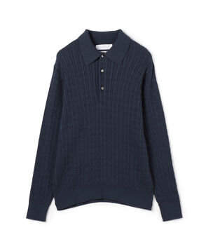 コットンシルク ポロカラー ケーブルニット